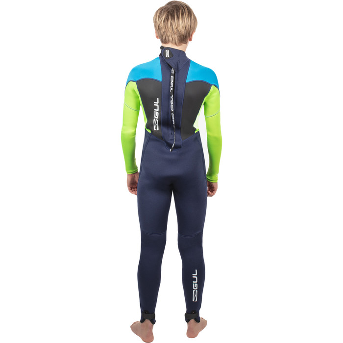 2024 Gul Junior Response 3/2mm Flatlock Back Zip Wetsuit RE1322-C1 - Navy / Lime